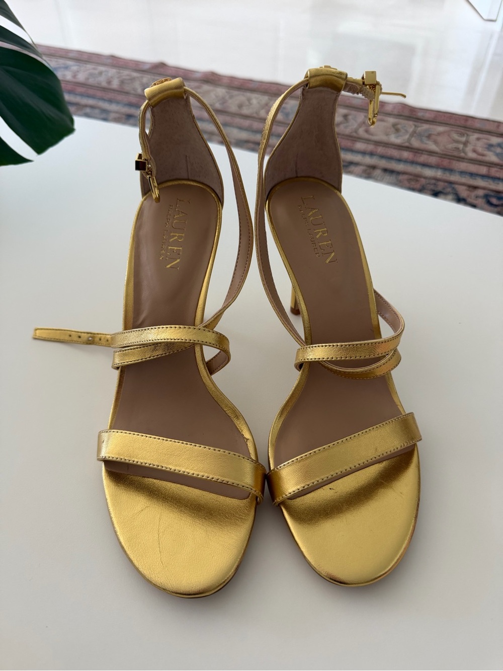 Lauren Ralph Lauren Gold Metallic Strappy Heeled Sandals NEW